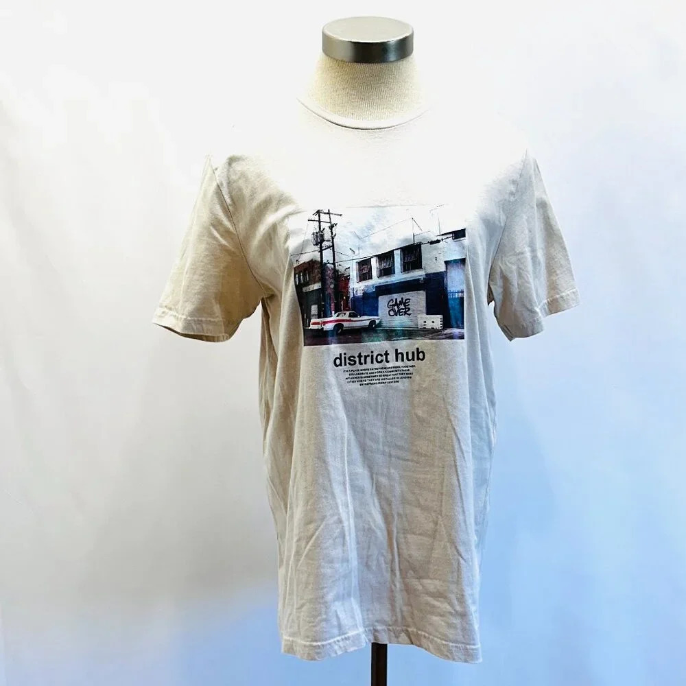 DENIM & FLOWER Men Short Sleeve Pullover Crew Neck Cotton Tee Shirt Size Medium
